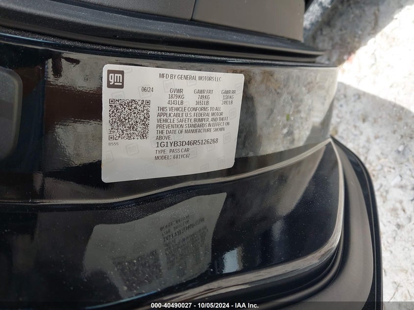 2024 CHEVROLET CORVETTE VIN: 1G1YB3D46R5126268