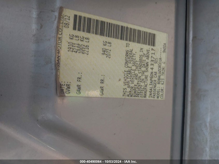 1N4AL3AP6DN433717 2013 Nissan Altima 2.5 Sv