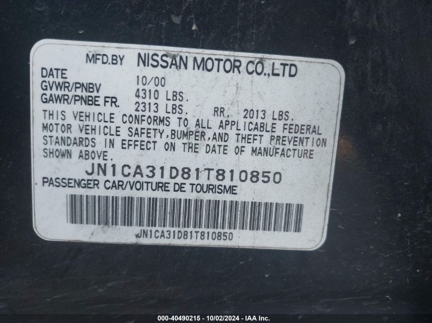 JN1CA31D81T810850 2001 Nissan Maxima Se