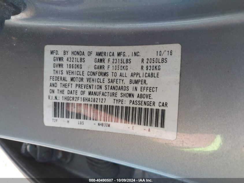 1HGCR2F16HA082127 2017 Honda Accord Sport Se