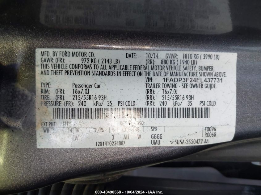 1FADP3F24EL437731 2014 Ford Focus Se