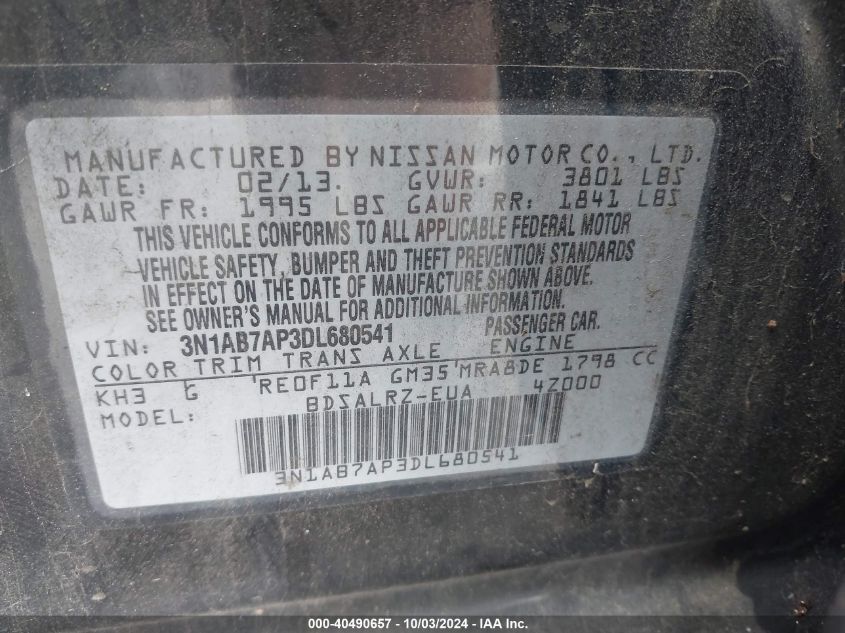 3N1AB7AP3DL680541 2013 Nissan Sentra Sr