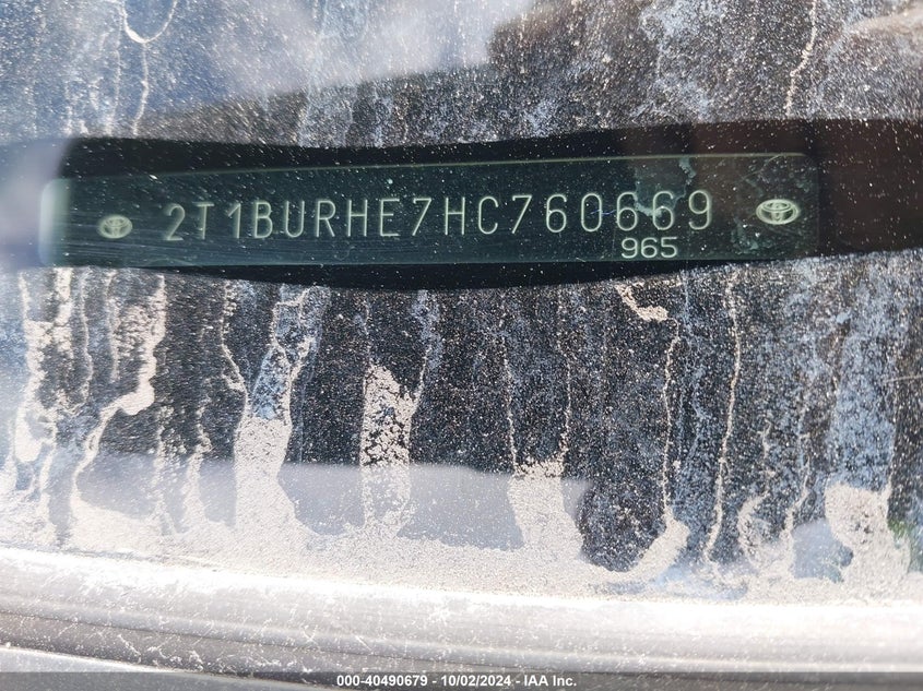 2017 Toyota Corolla Se VIN: 2T1BURHE7HC760669 Lot: 40490679