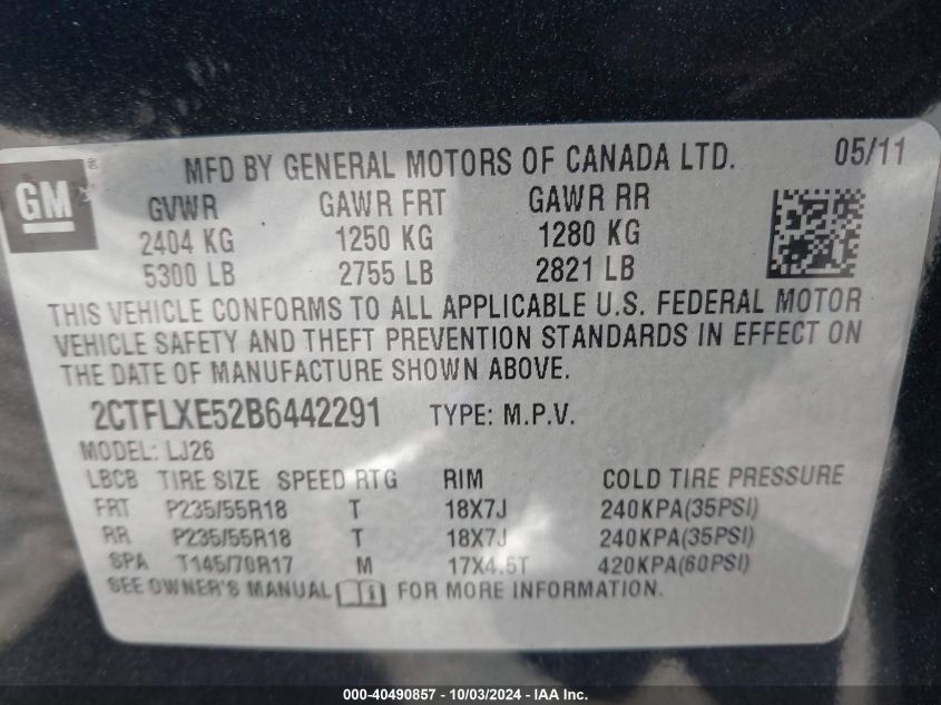 2CTFLXE52B6442291 2011 GMC Terrain Slt-2