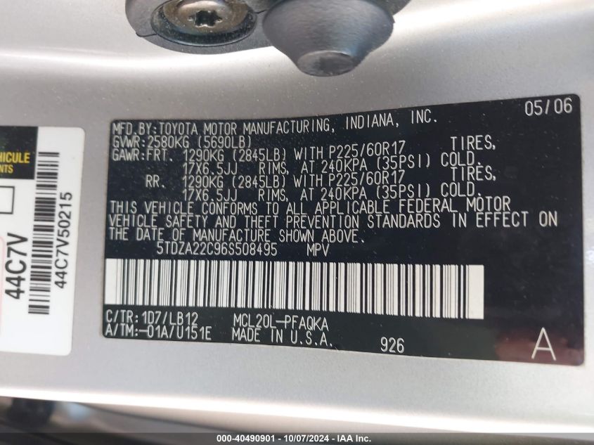 5TDZA22C96S508495 2006 Toyota Sienna Xle/Xle Limited