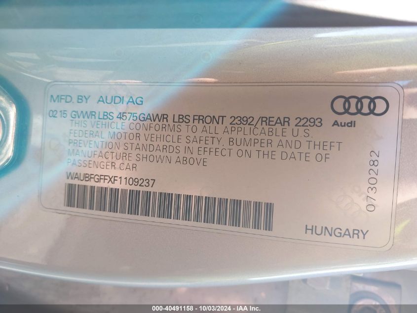 2015 Audi A3 2.0T Premium/2.0T Premium Plus VIN: WAUBFGFFXF1109237 Lot: 40491158