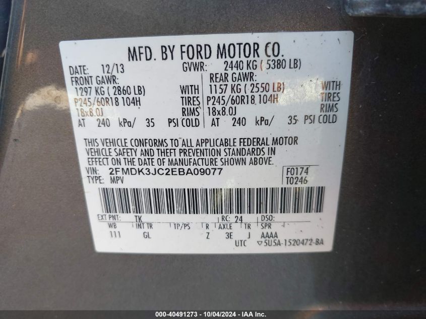 2FMDK3JC2EBA09077 2014 Ford Edge Sel