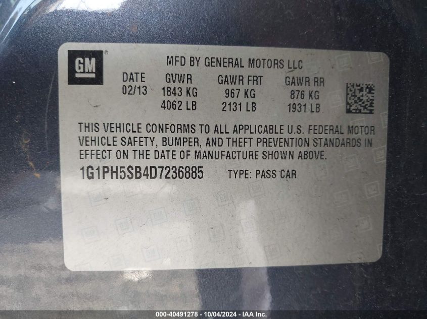 1G1PH5SB4D7236885 2013 Chevrolet Cruze Eco Auto