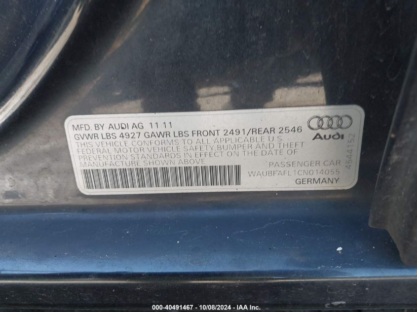 WAUBFAFL1CN014055 2012 Audi A4 2.0T Premium