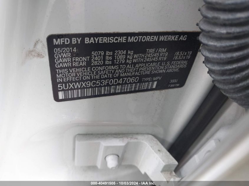 VIN 5UXWX9C53F0D47060 2015 BMW X3, Xdrive28I no.9