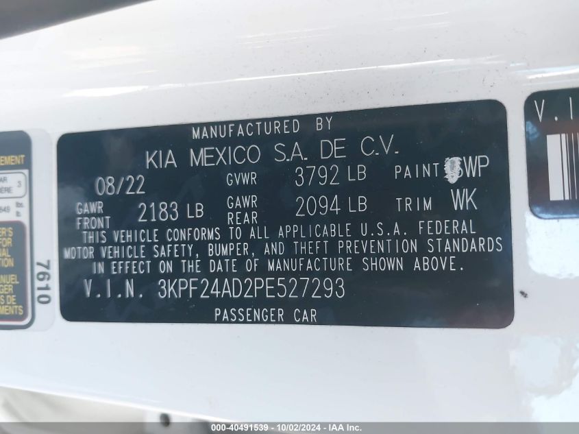 3KPF24AD2PE527293 2023 Kia Forte Lxs