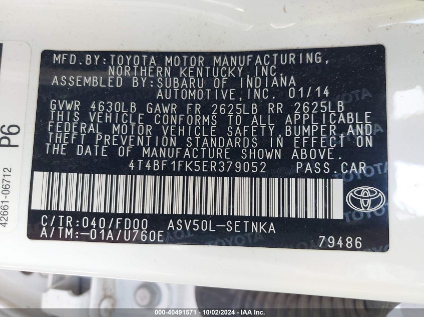 4T4BF1FK5ER379052 2014 Toyota Camry Le