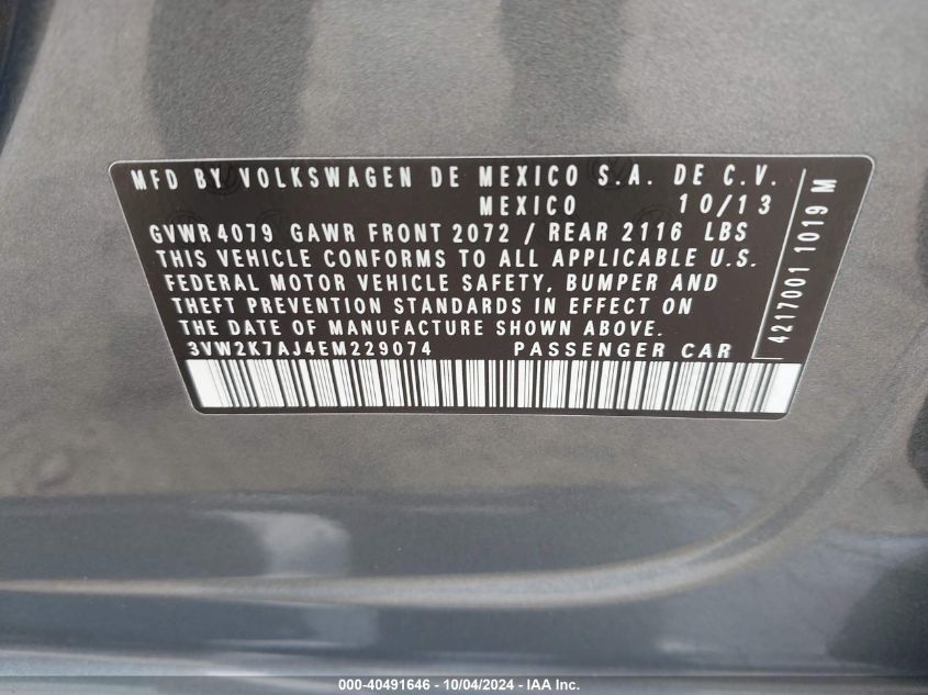 3VW2K7AJ4EM229074 2014 Volkswagen Jetta 2.0L S