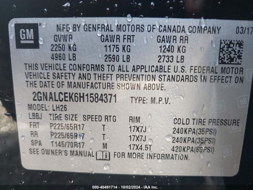 2GNALCEK6H1584371 2017 Chevrolet Equinox Lt