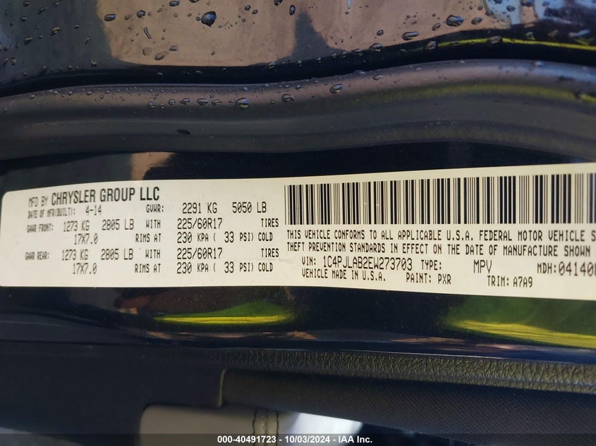 1C4PJLAB2EW273703 2014 Jeep Cherokee Sport