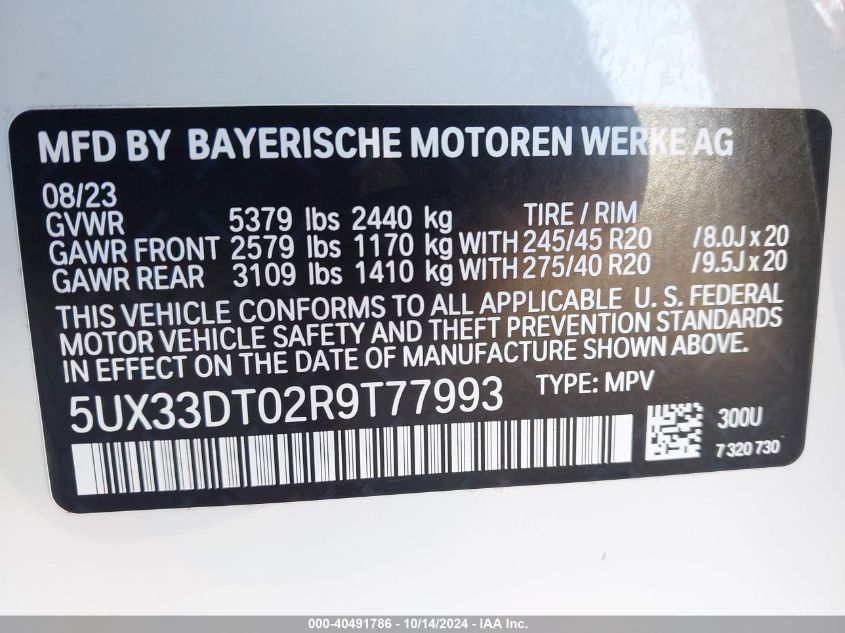 VIN 5UX33DT02R9T77993 2024 BMW X4, Xdrive30I no.9