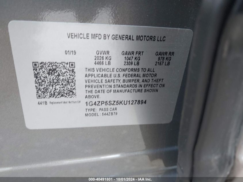 1G4ZP5SZ5KU127894 2019 Buick Lacrosse Fwd Essence