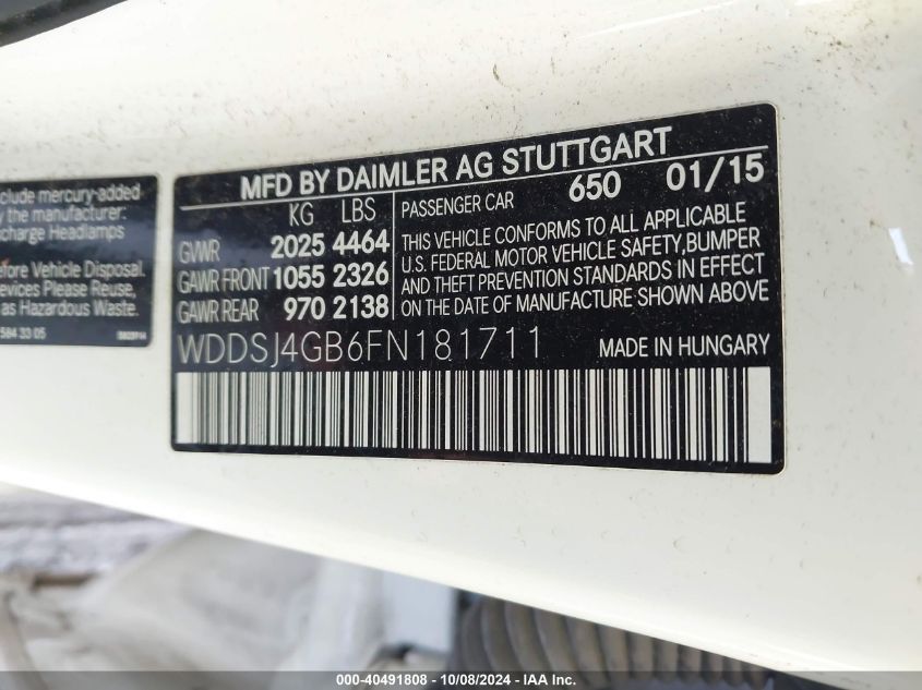 WDDSJ4GB6FN181711 2015 Mercedes-Benz Cla 250 4Matic