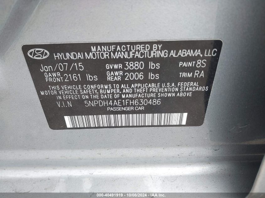 5NPDH4AE1FH630486 2015 Hyundai Elantra Se