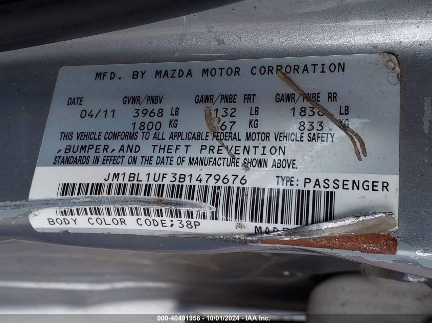 JM1BL1UF3B1479676 2011 Mazda Mazda3 I Sport