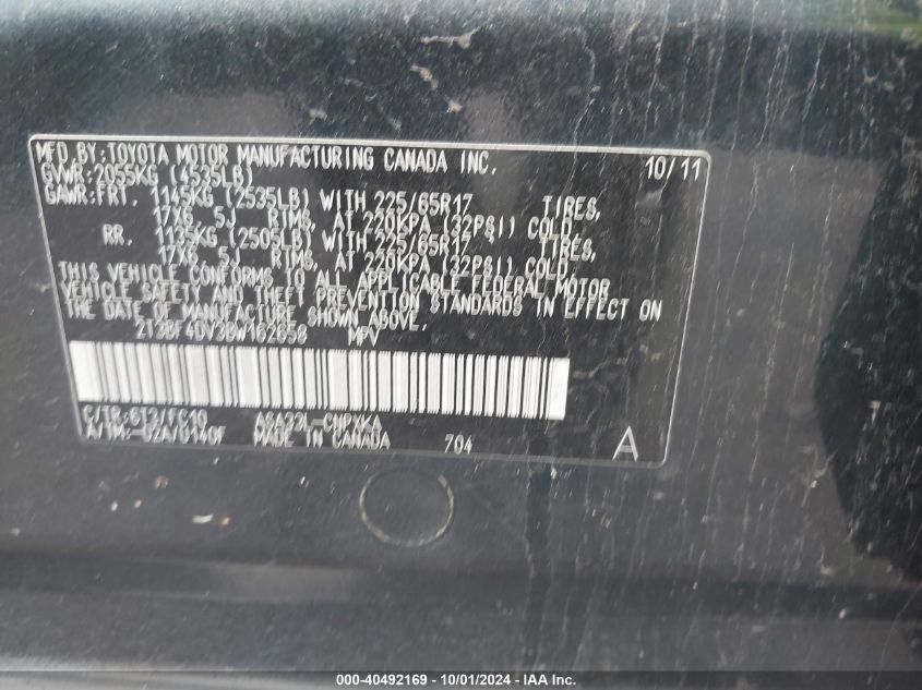 2T3BF4DV3BW162658 2011 Toyota Rav4