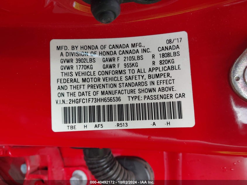 VIN 2HGFC1F73HH656536 2017 HONDA CIVIC EX-L