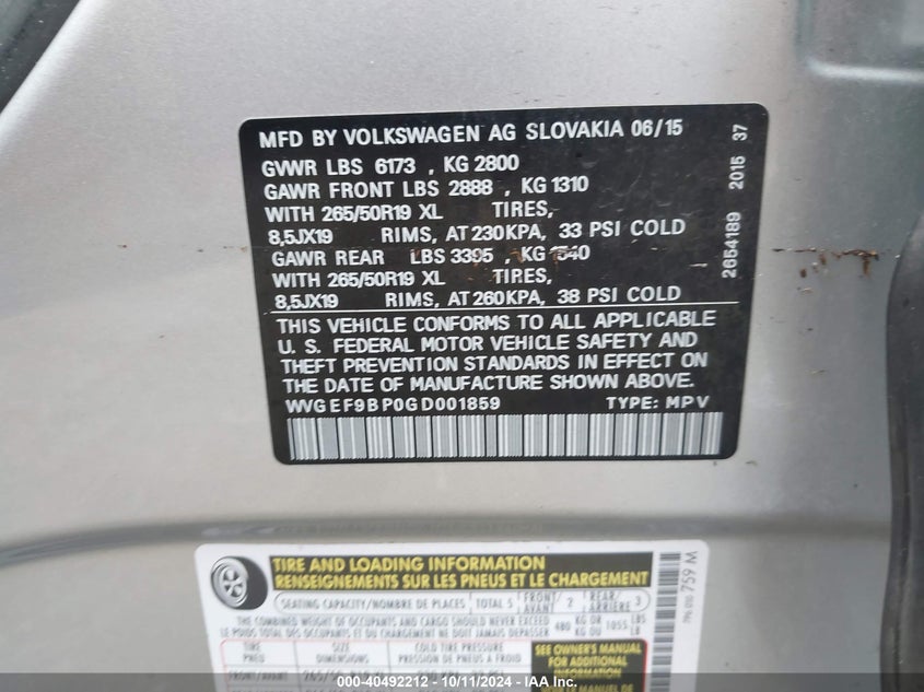 2016 VOLKSWAGEN TOUAREG VR6 LUX - WVGEF9BP0GD001859