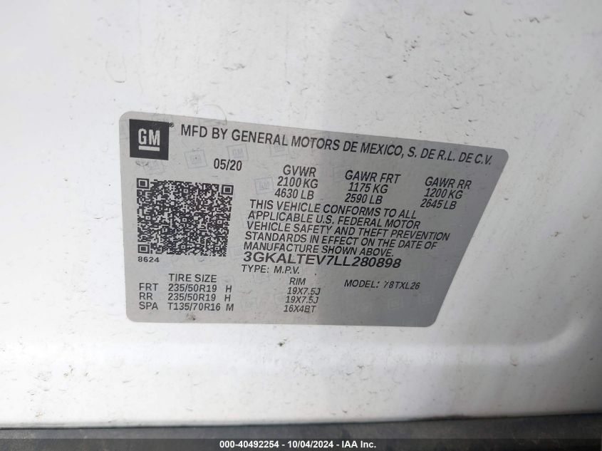 3GKALTEV7LL280898 2020 GMC Terrain Awd Sle