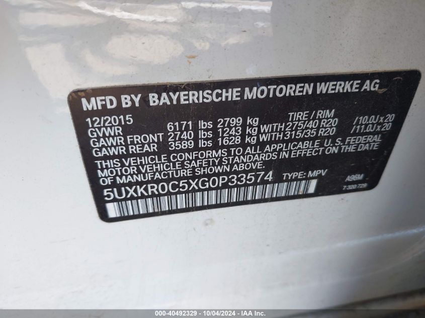 5UXKR0C5XG0P33574 2016 BMW X5 xDrive35I