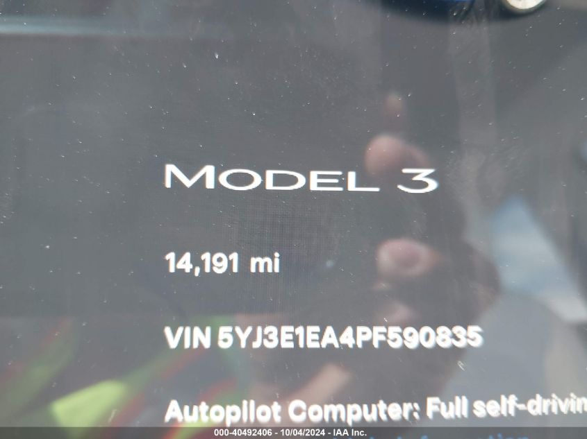 2023 Tesla Model 3 Rear-Wheel Drive VIN: 5YJ3E1EA4PF590835 Lot: 40492406