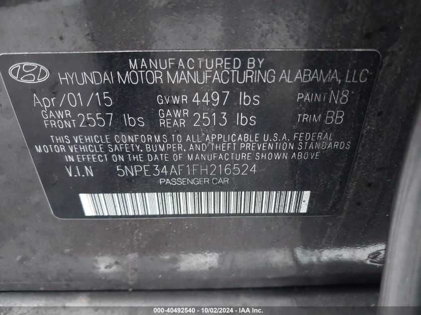 5NPE34AF1FH216524 2015 Hyundai Sonata Sport