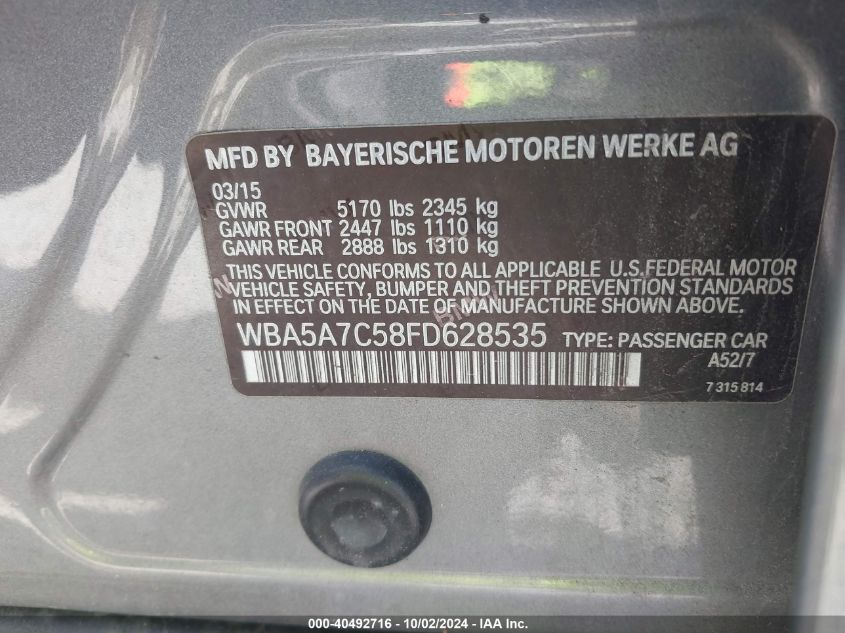 WBA5A7C58FD628535 2015 BMW 528I xDrive