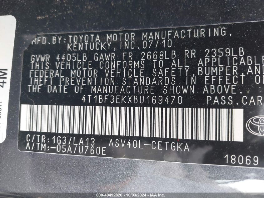 4T1BF3EKXBU169470 2011 Toyota Camry Xle