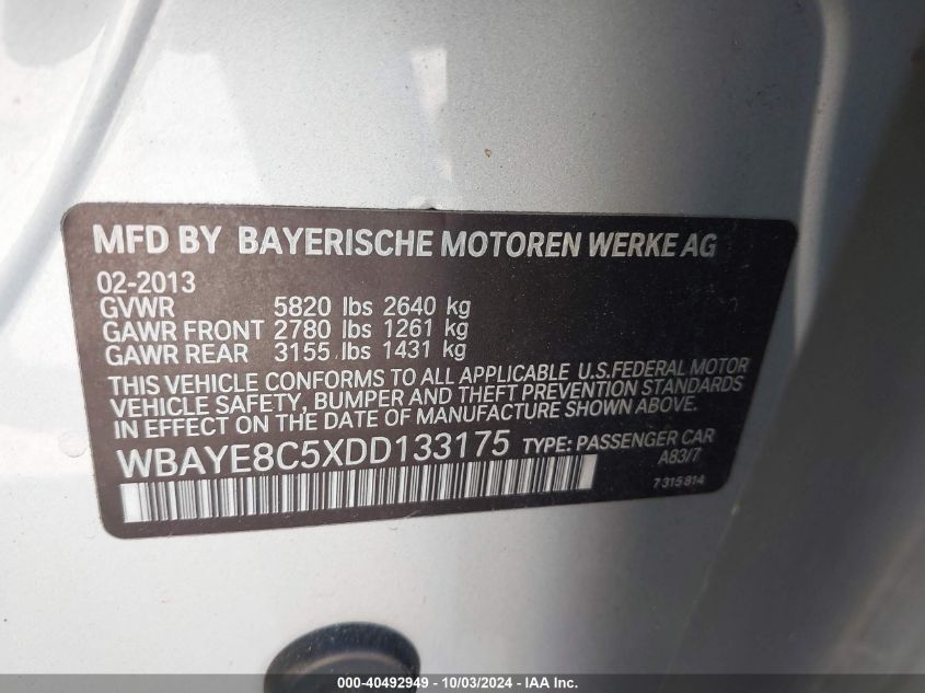 WBAYE8C5XDD133175 2013 BMW 750Li