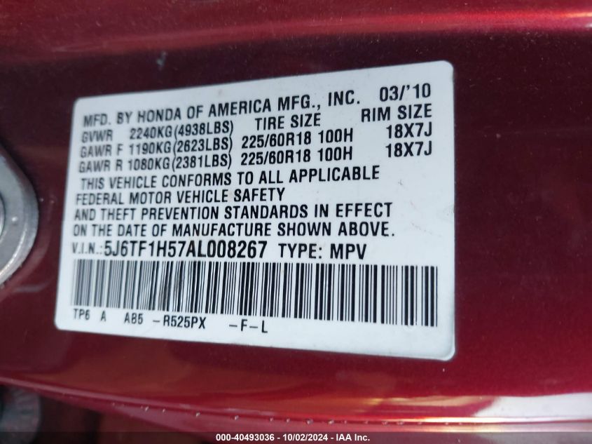 VIN WBA33EH08RCT07964 2010 HONDA ACCORD CROSSTOUR no.9