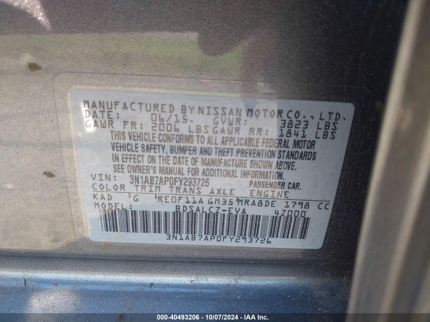 3N1AB7AP0FY293726 2015 Nissan Sentra S