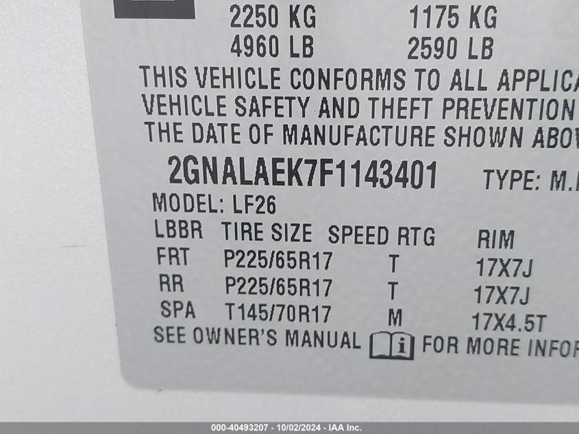 2GNALAEK7F1143401 2015 Chevrolet Equinox Ls