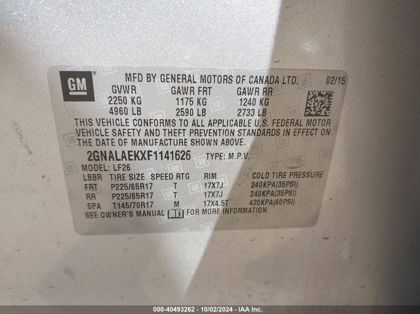 2GNALAEKXF1141626 2015 Chevrolet Equinox Ls