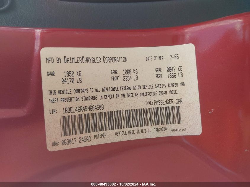 1B3EL46R45N684508 2005 Dodge Stratus Sxt