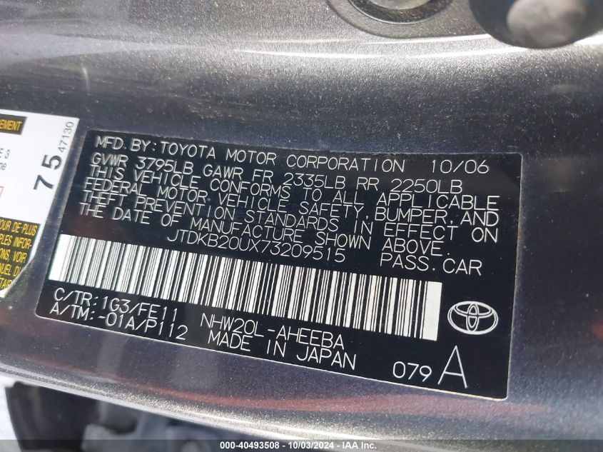 JTDKB20UX73209515 2007 Toyota Prius Base (Cvt-E)