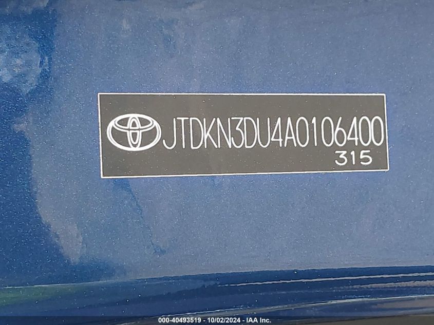 2010 Toyota Prius Iv VIN: JTDKN3DU4A0106400 Lot: 40493519