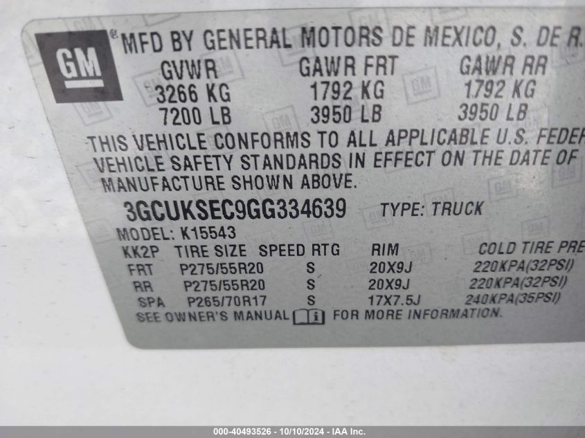 3GCUKSEC9GG334639 2016 Chevrolet Silverado 1500 1Lz