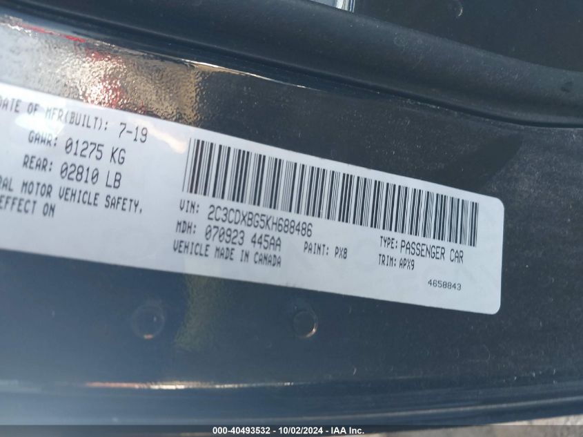 2C3CDXBG5KH688486 2019 Dodge Charger Sxt Rwd