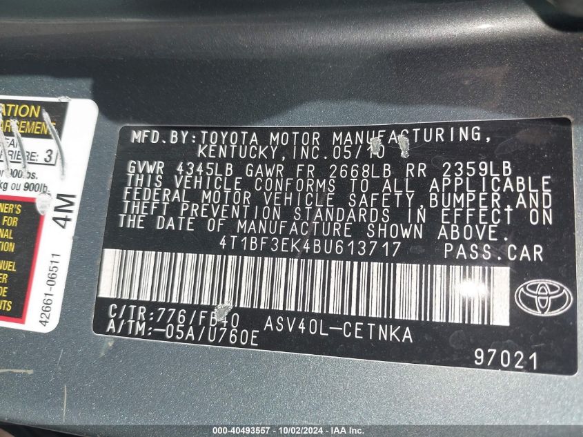 4T1BF3EK4BU613717 2011 Toyota Camry Le