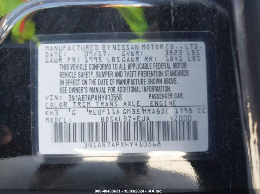 3N1AB7APXHY410568 2017 Nissan Sentra S