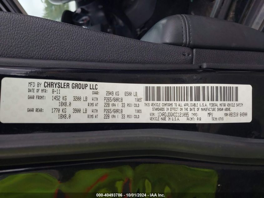 1C4RDJDGXCC121095 2012 Dodge Durango Crew