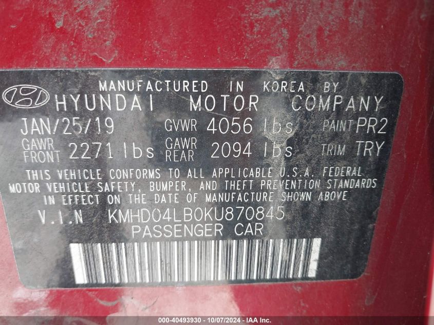 KMHD04LB0KU870845 2019 Hyundai Elantra Sport