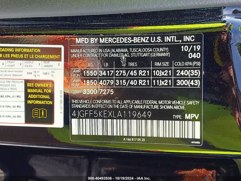 VIN 4JGFF5KEXLA119649 2020 Mercedes-Benz GLS 450, 4... no.9