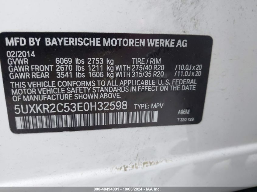 VIN 5UXKR2C53E0H32598 2014 BMW X5, Sdrive35I no.9