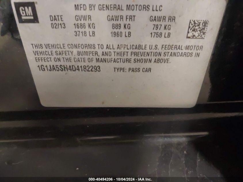 1G1JA5SH4D4182293 2013 Chevrolet Sonic Ls Auto